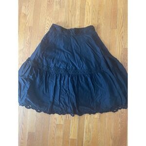 J‎ Crew Point Sur Skirt Womens Size 10 black Midi Lace Eyelet Bohemian Gothic